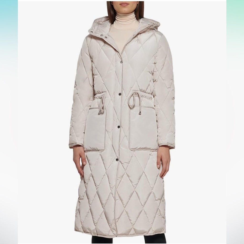 Kenneth Cole New York Long Quilted Stadium Puffer Coat S Small Ivory Nwot $340
